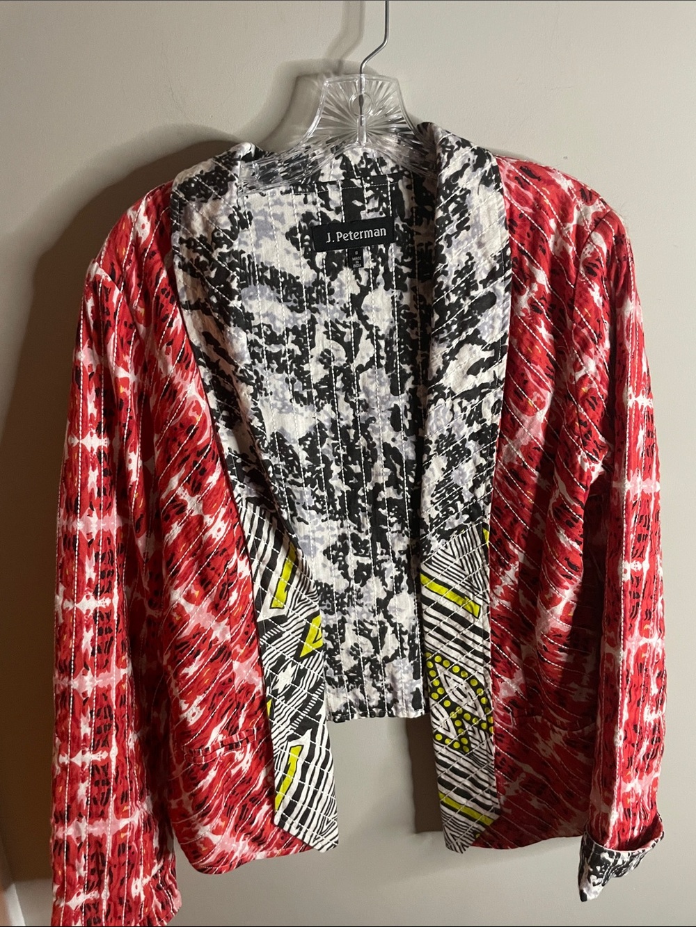 J. Peterman Red and Black Patterned Open-Front Jacket